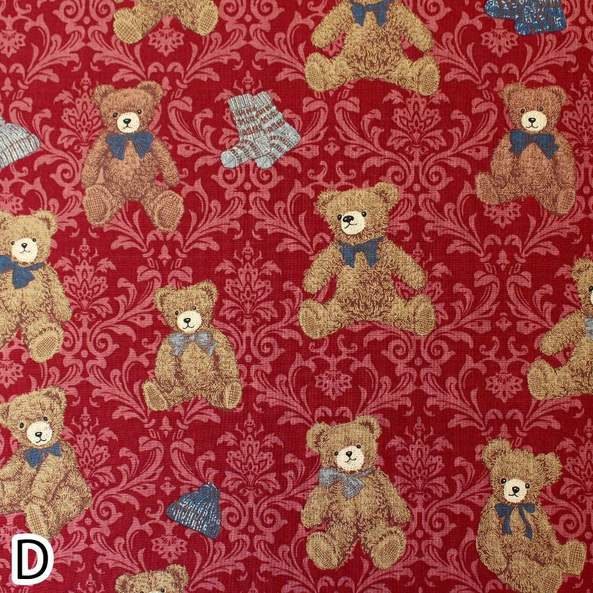 日本布 | 棉布 | 暗花 Teddy Bears - 紅色